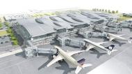 Nowy terminal we Wrocławiu. Widok od strony płyty. Wizualizacja pochodzi z materiałów prasowych Portu Lotniczego Wrocław