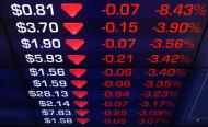 Tablica z kursem akcji na giełdzie w Sydney, fot. Sergio Dionisio/Bloomberg