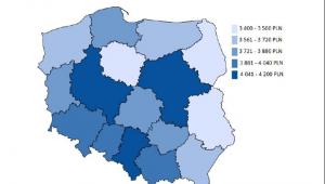 Mediana wynagrodzenia całkowitego brutto pracowników fizycznych w różnych województwach