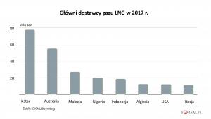 Główni dostawcy gazu LNG w 2017 r.