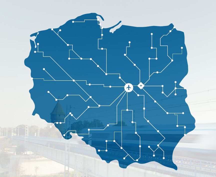 Mappa Polonia collegamento con 10 rotaie. Fonte: materiali per la stampa CPK